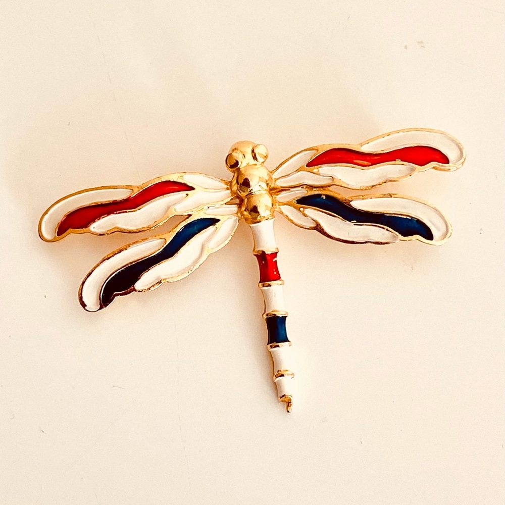 Vintage Patriotic Dragonfly Brooch